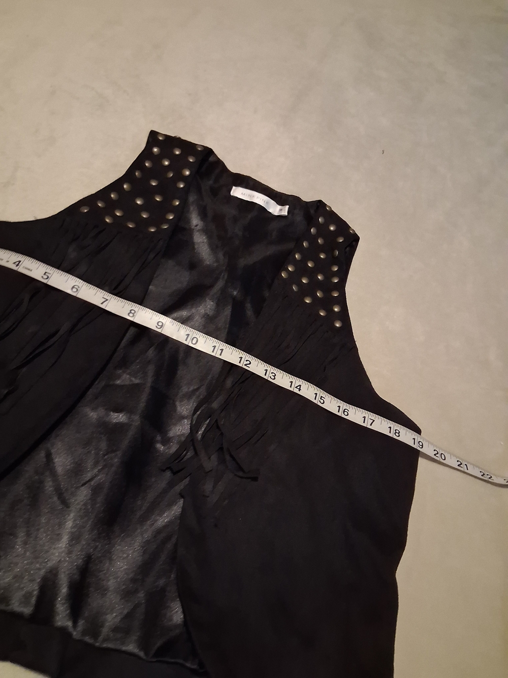 MINKPINK Black Faux Suede Fringe Vest with Stud Details - Picture 5 of 6